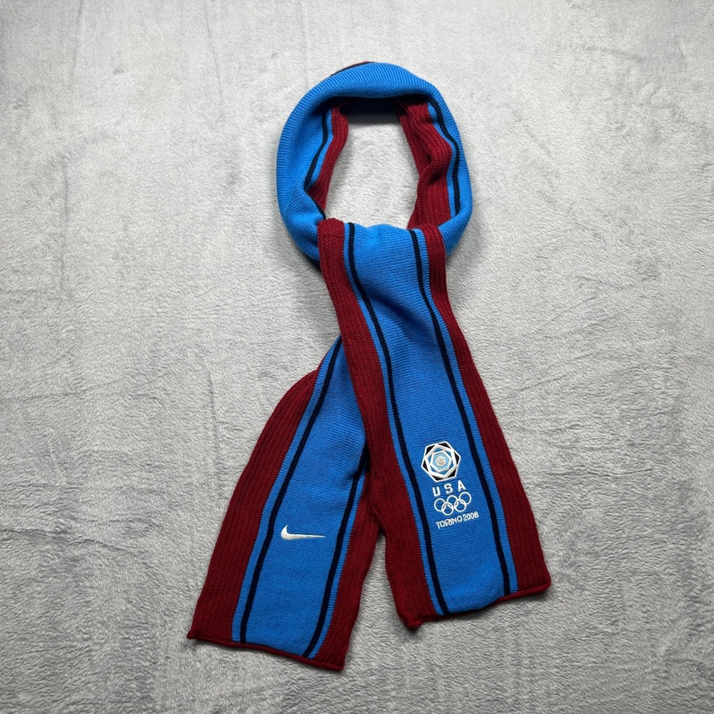 Nike Scarf Red Blue USA Torino 2006 Olympic Knit Striped Embroidered Unisex OS